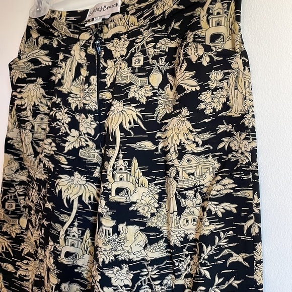 Chinoiserie Toile Pants Print Arts SM Tourist Sunday Brunch Black Statement Chic - Picture 4 of 12